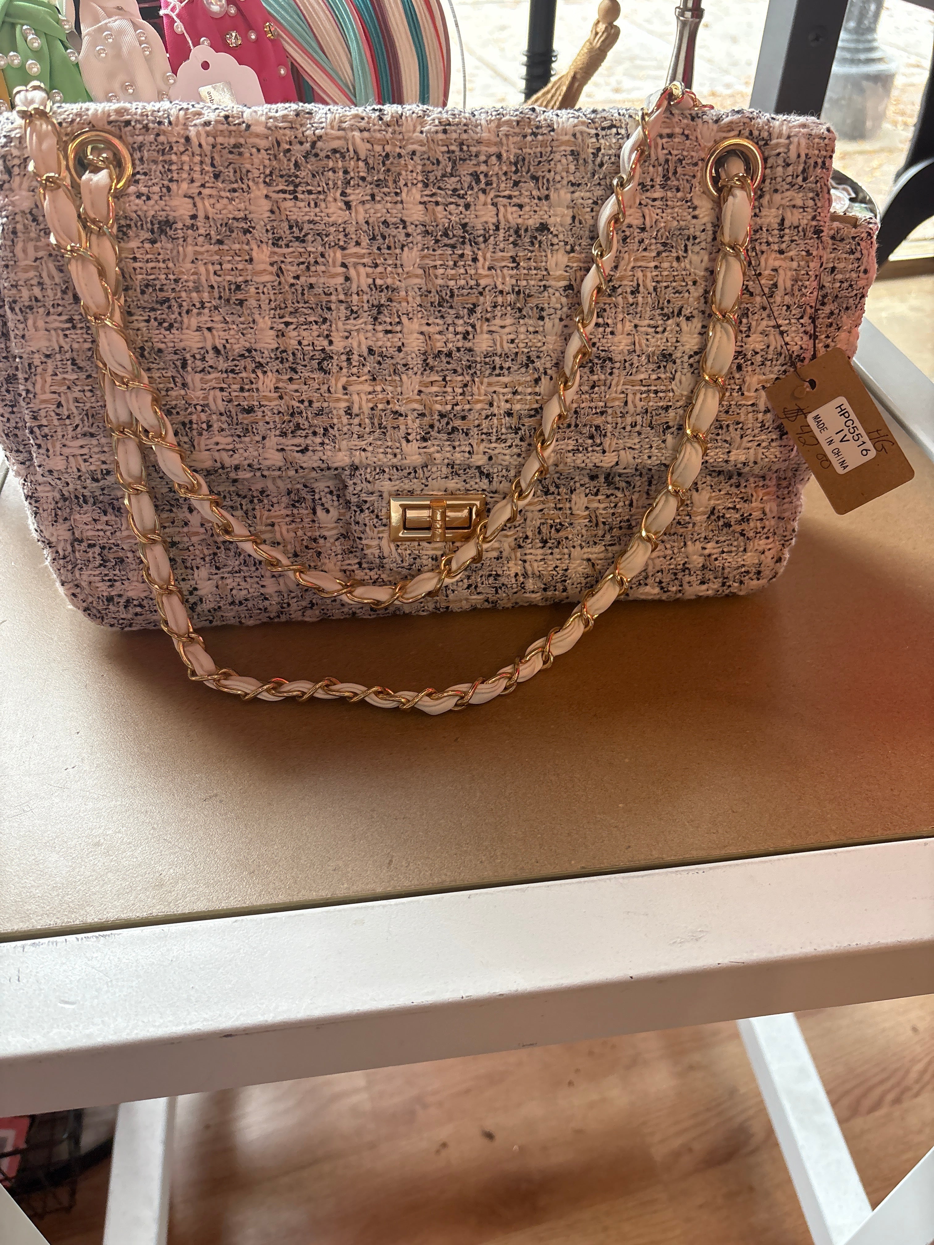 Tweed rope strap purse