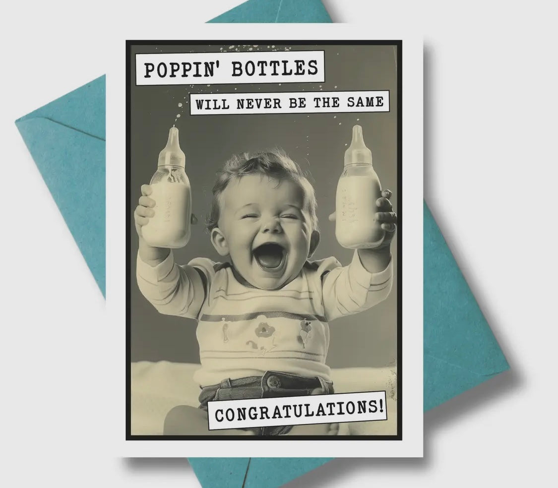 Poppin bottle baby shower card