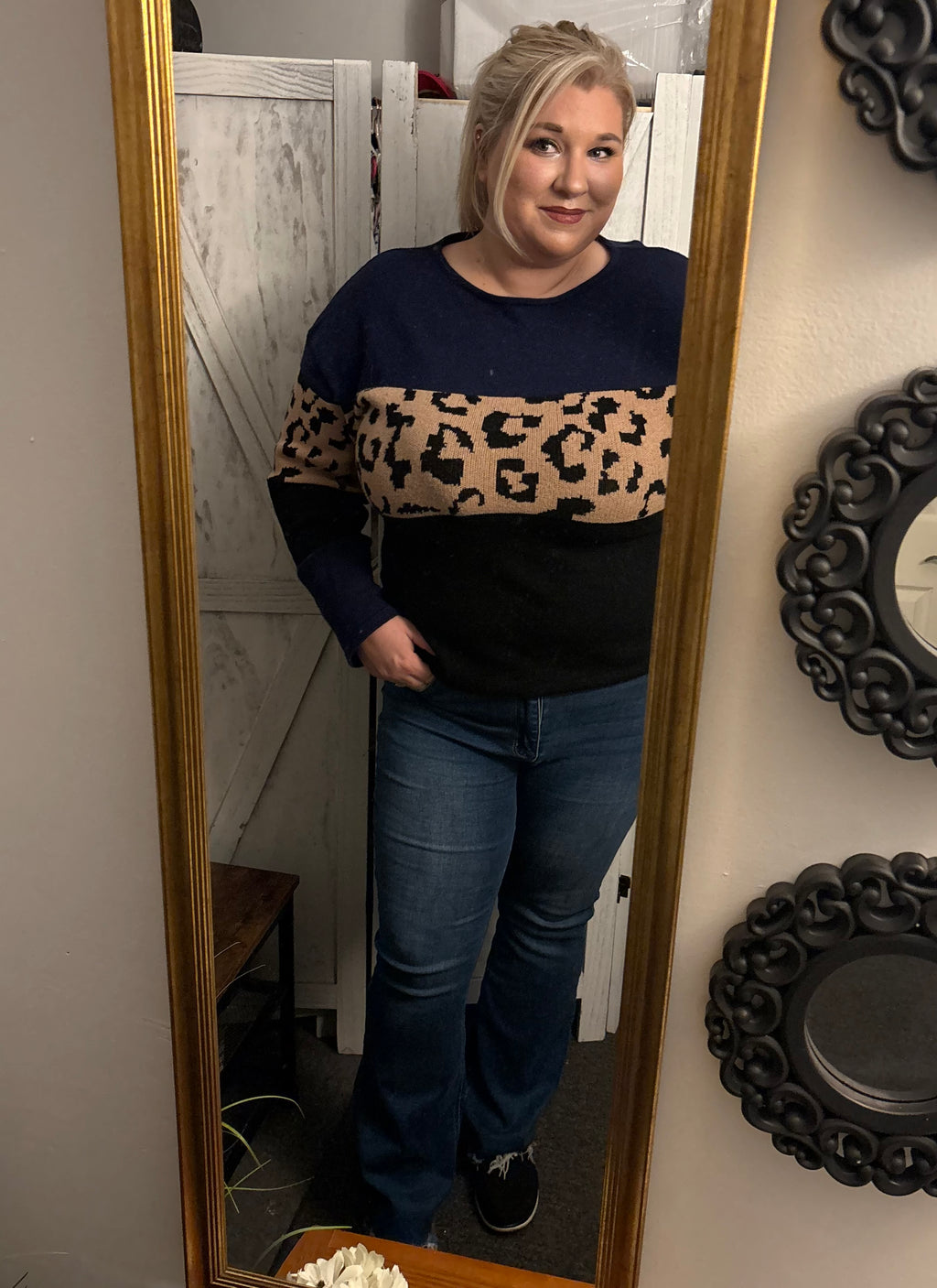 Kancan bootcut distress bottom jeans