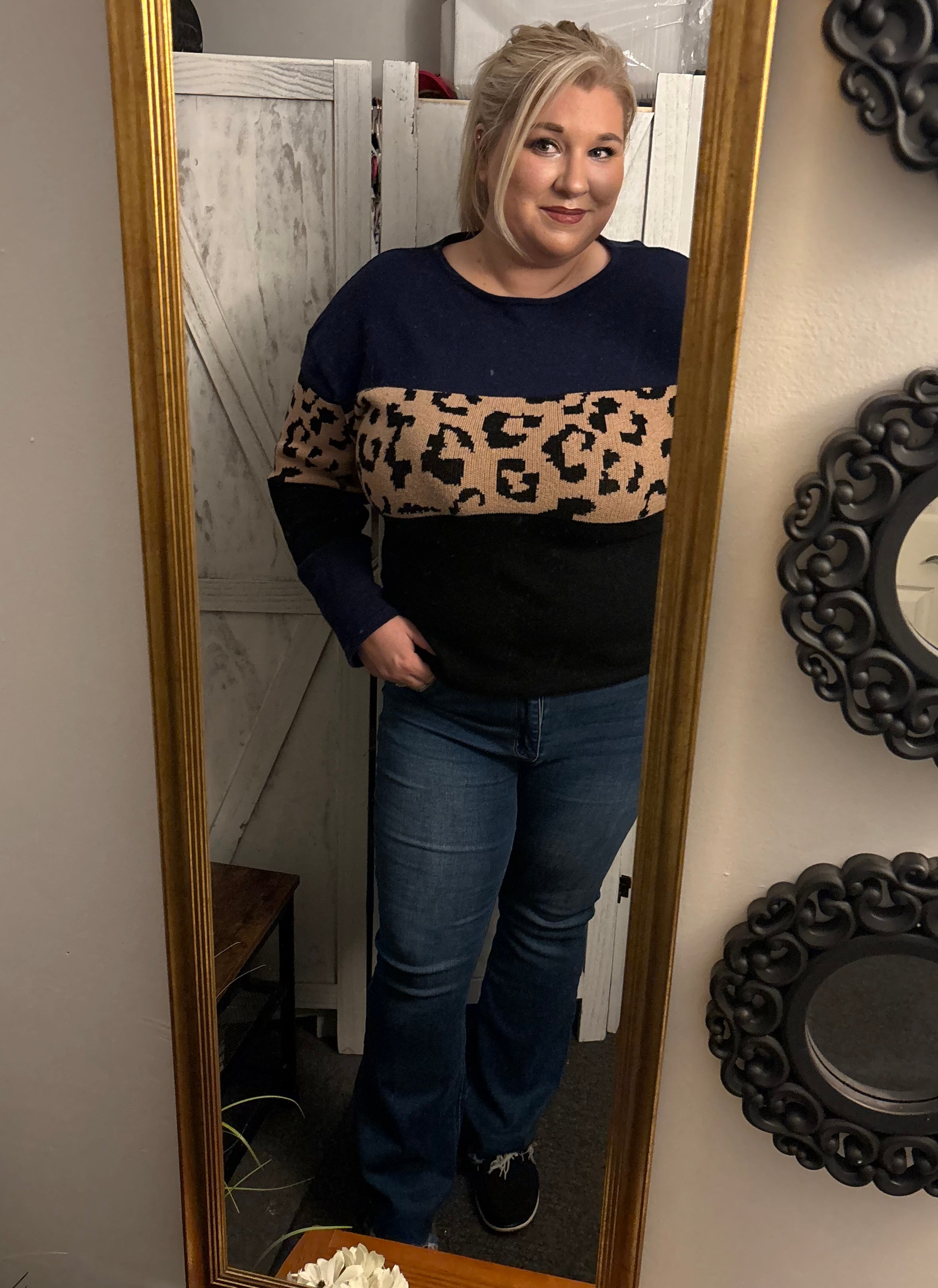 Kancan bootcut distress bottom jeans