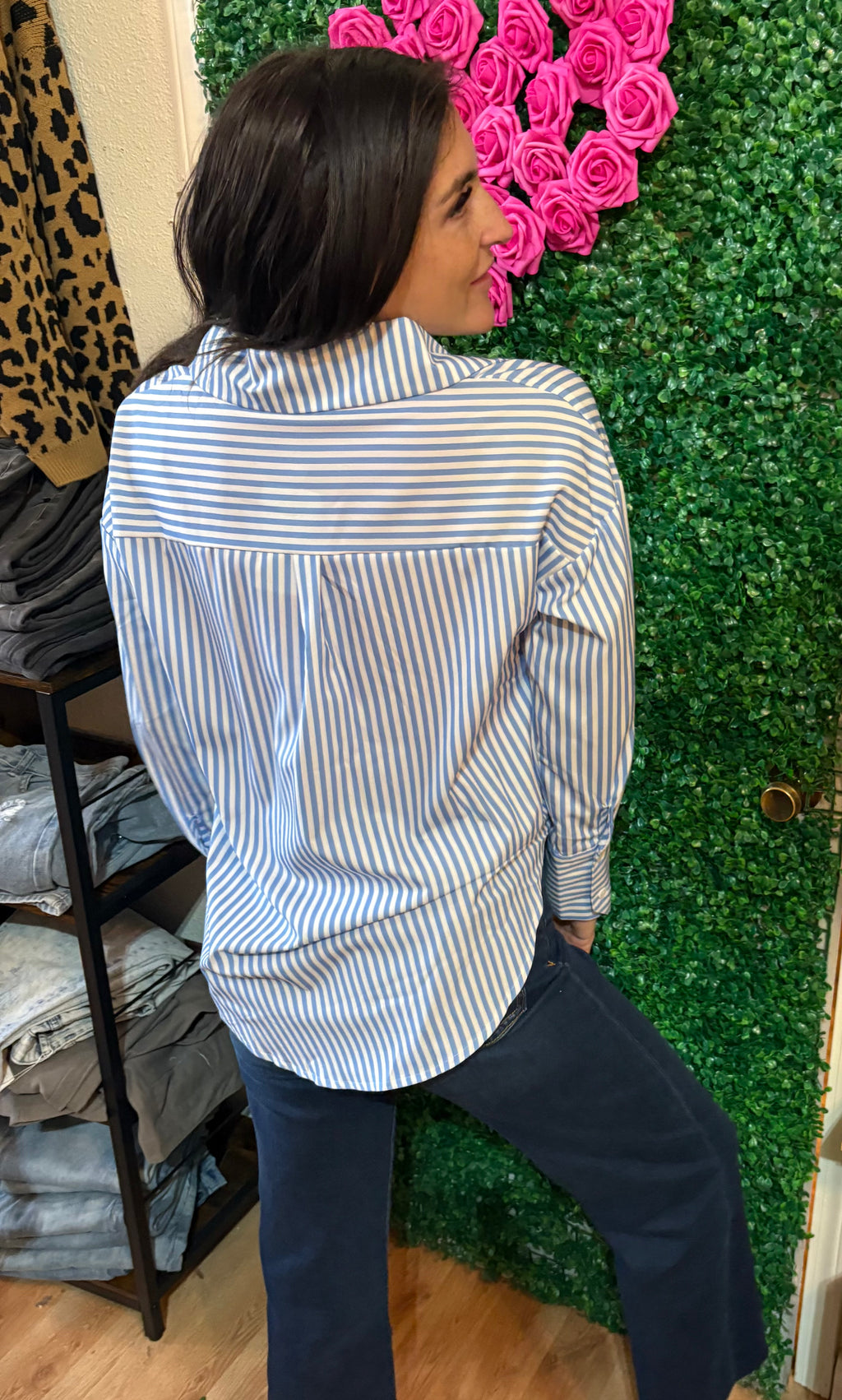 Boyfriends oversized pinstripe button up