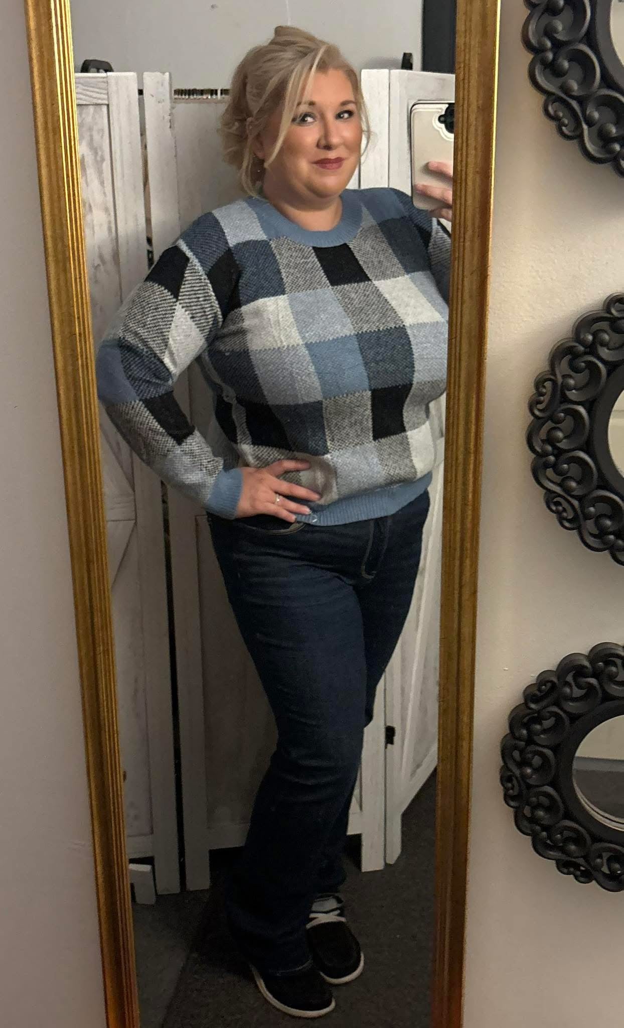 Checkered blue sweater