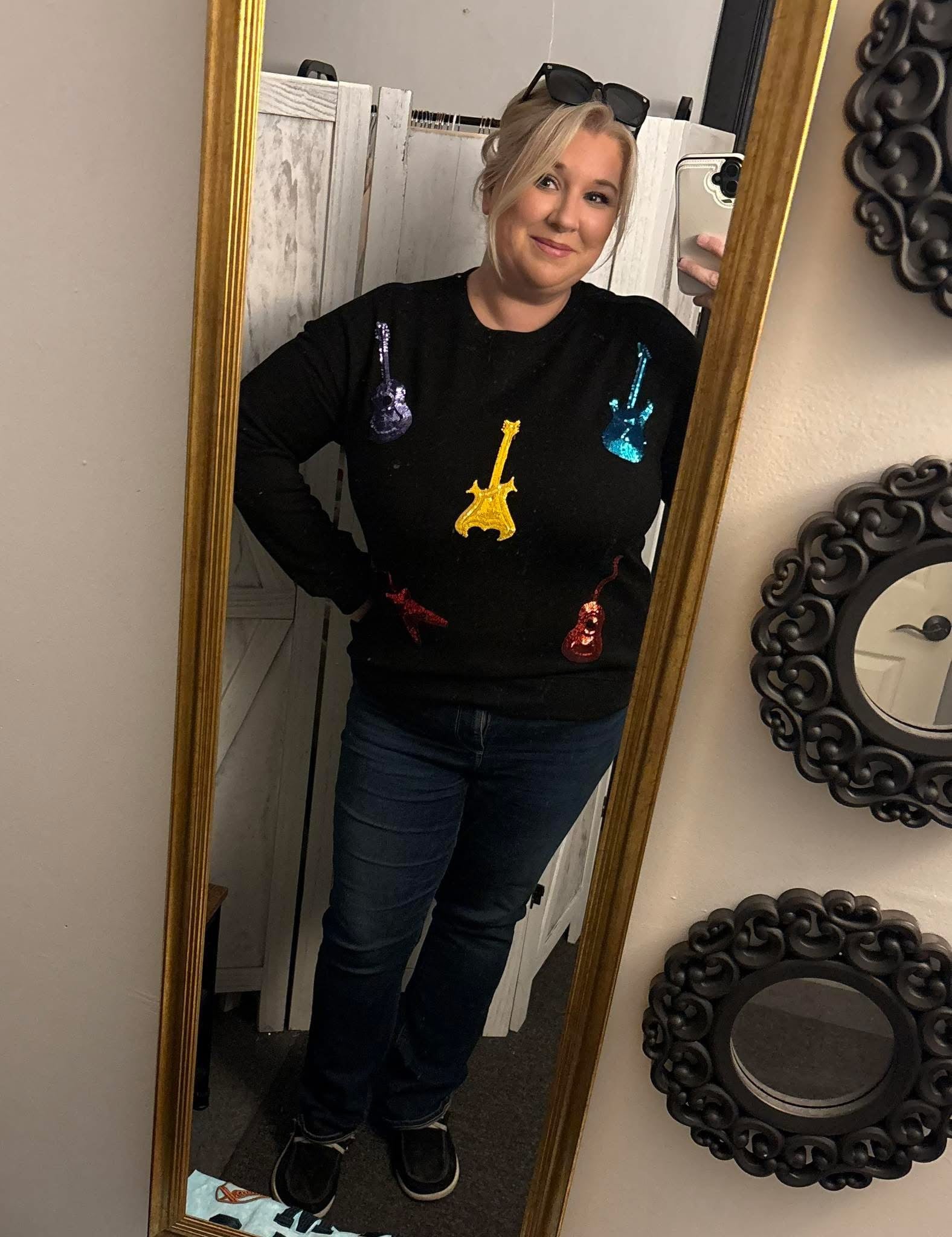 Electric sequin guitar sweater